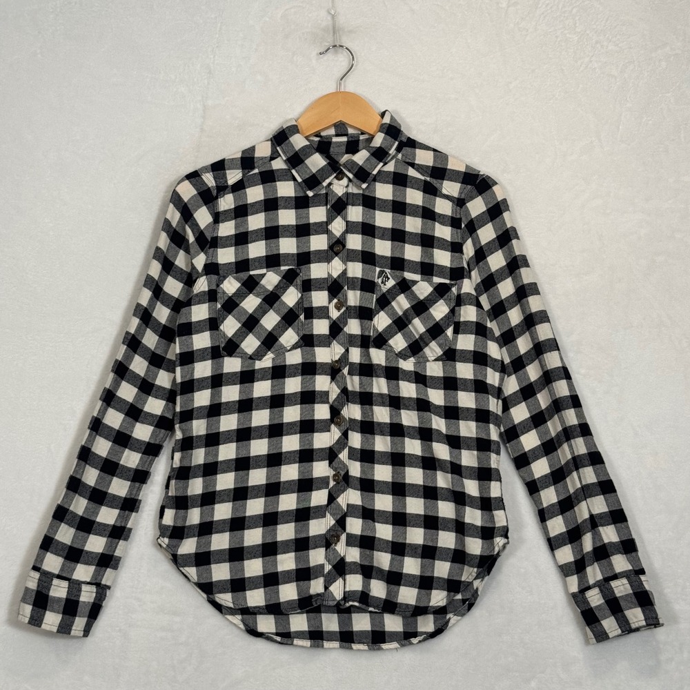 Abercrombie & Fitch Black White Buffalo Plaid Flannel Button Down Shirt Medium